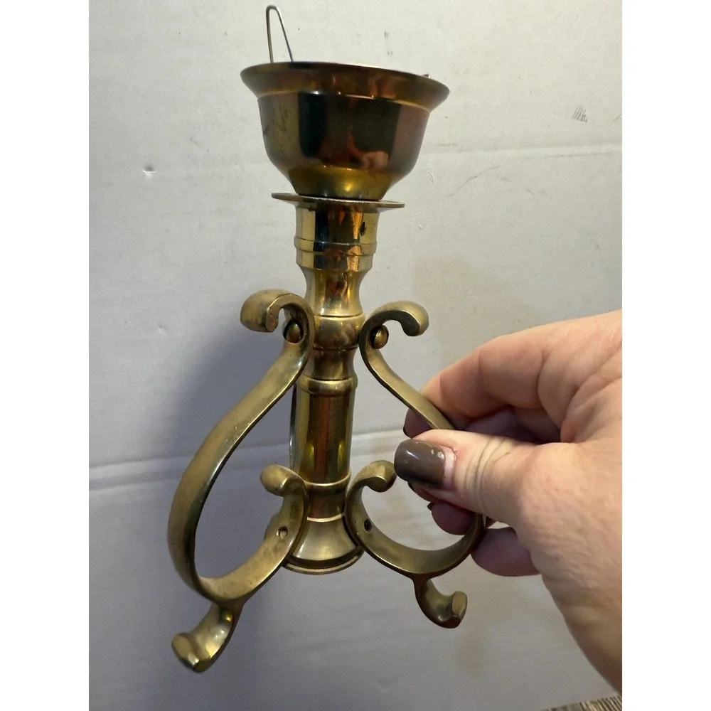 Vintage Brass Taper Candle Holder 3 Scroll Legs 6.5
